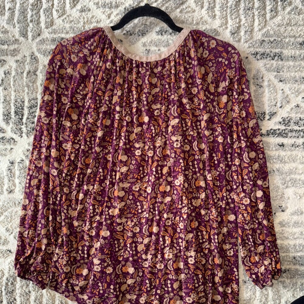 Vintage America India Purple Floral Paisley Babydoll Peasant Cottagecore Blouse - Picture 3 of 8